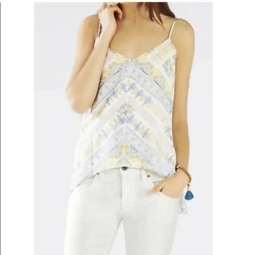 Vintage BCBGMAXAZRIA Y2K Pastel Floral Chevron Printed Camisole Blouse Size XXS